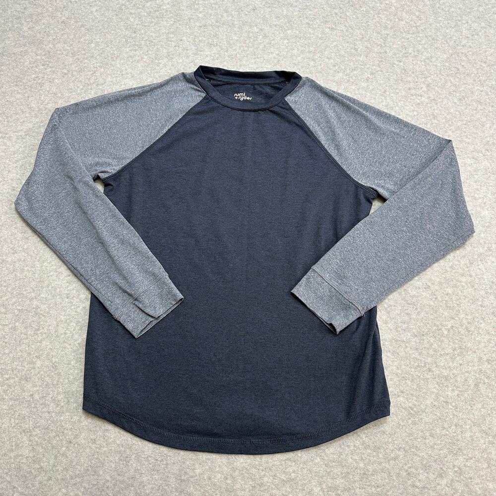 Rumi + Ryder Shirt Boys L(12-14) Blue Two Tone Crew Neck Long Sleeves Quick Dry